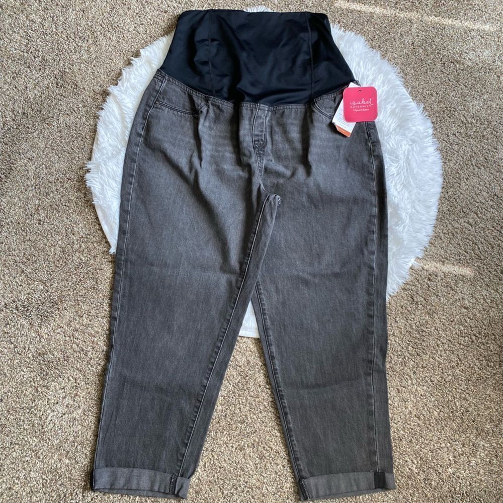 Isabel Maternity Jeans Boyfriend Over the‎ Belly Low Back Crossover Panel New 14